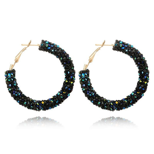 Night Fever Black Austrian Crystal Hoop Earrings