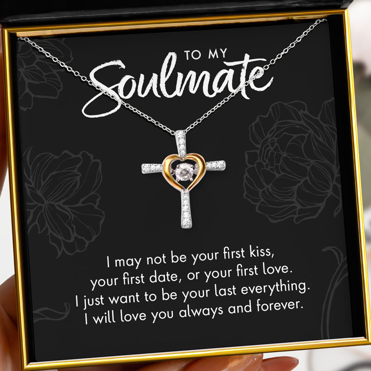 To My Soulmate - Dancing Crystal Heart Cross Necklace Gift Set