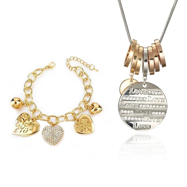 Love Crystal Tag Necklace & Crystal Heart Tag Charm Bracelet