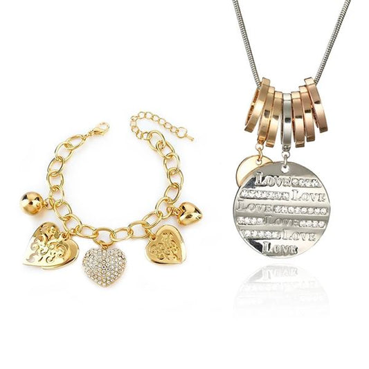 Love Crystal Tag Necklace & Crystal Heart Tag Charm Bracelet