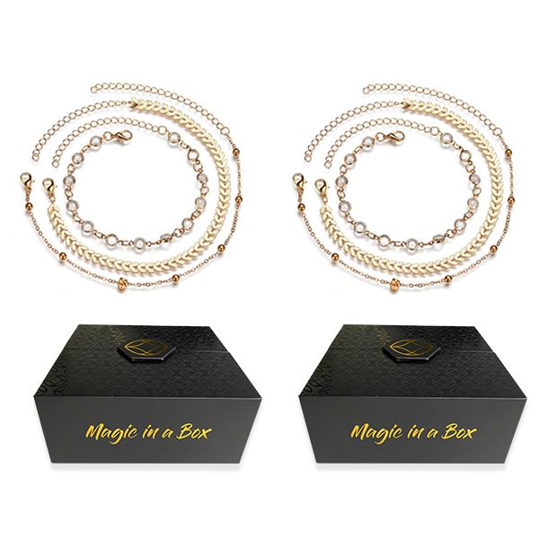 Magic in a Box - 2 Sets of Chevron and Crystals Anklet Set - 6pcs