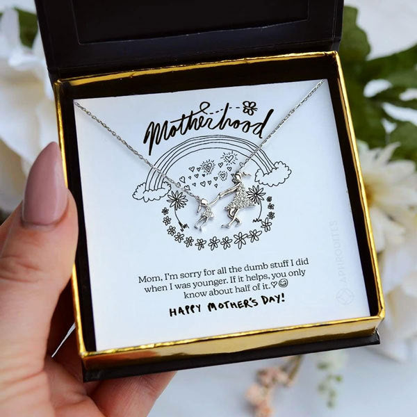 Dear Mom - Mother Daughter Embrace Necklace Gift Set