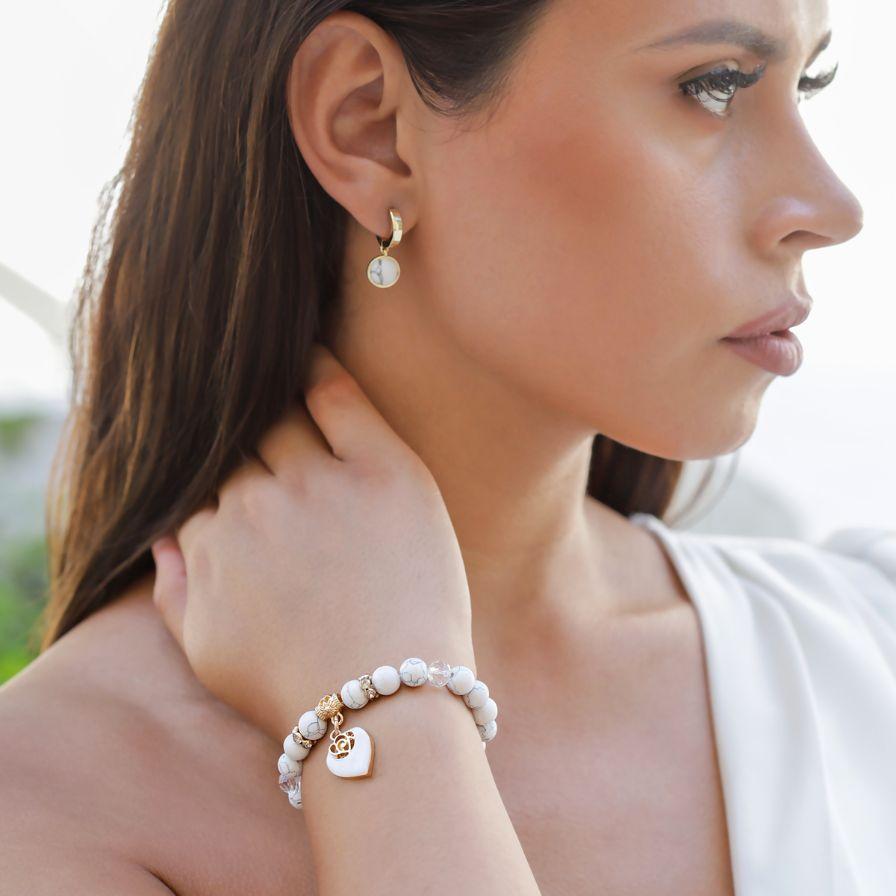 White Rose Beaded Bracelet With Free Matching Earrings ($35 Value)