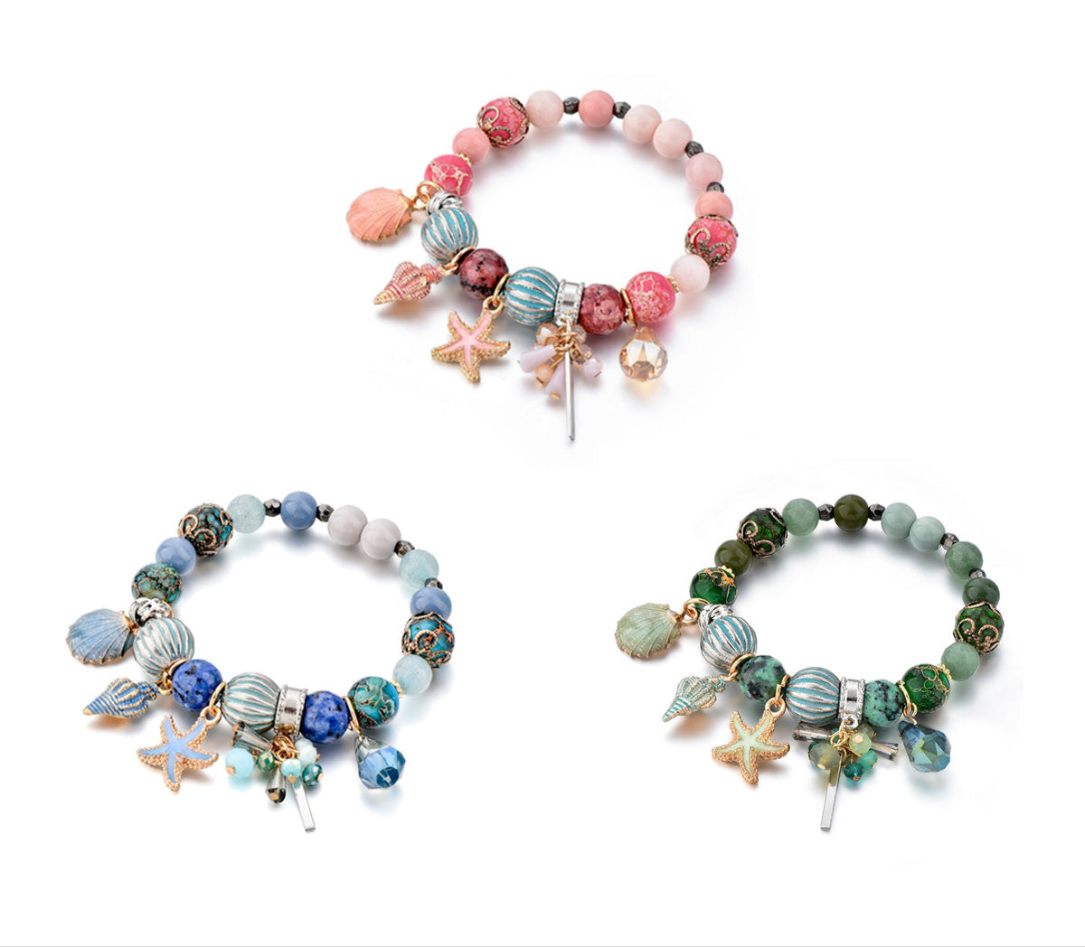 Seaside Summer Beaded Bracelet (Pink, Blue & Green)