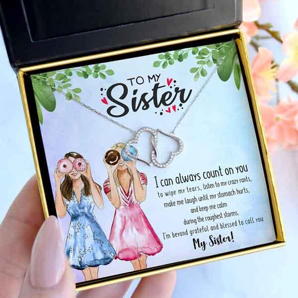 To My Sister Joined Hearts Necklace