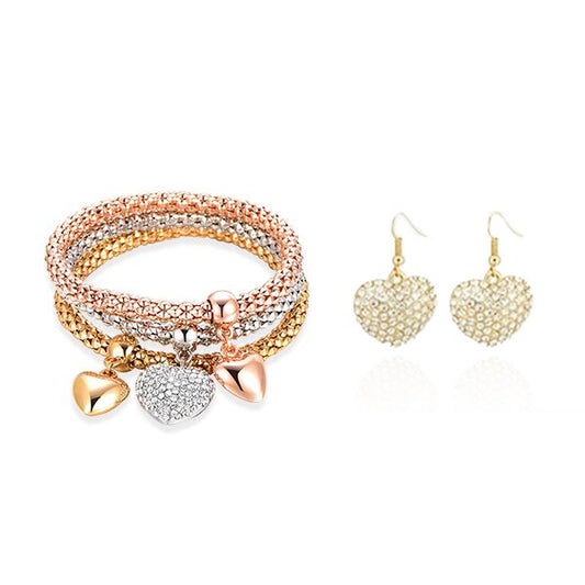 Solid Heart Charms Bracelet & Earrings