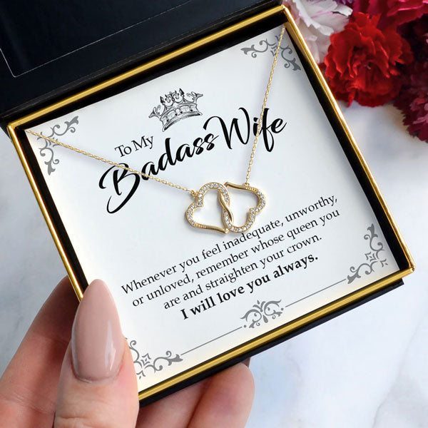 To My Badass Wife Joined Hearts Necklace