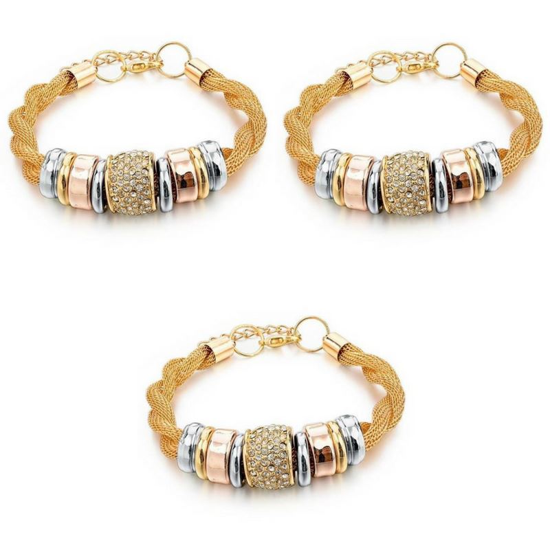 3 Sets of Entwined Gold Metal Bracelet