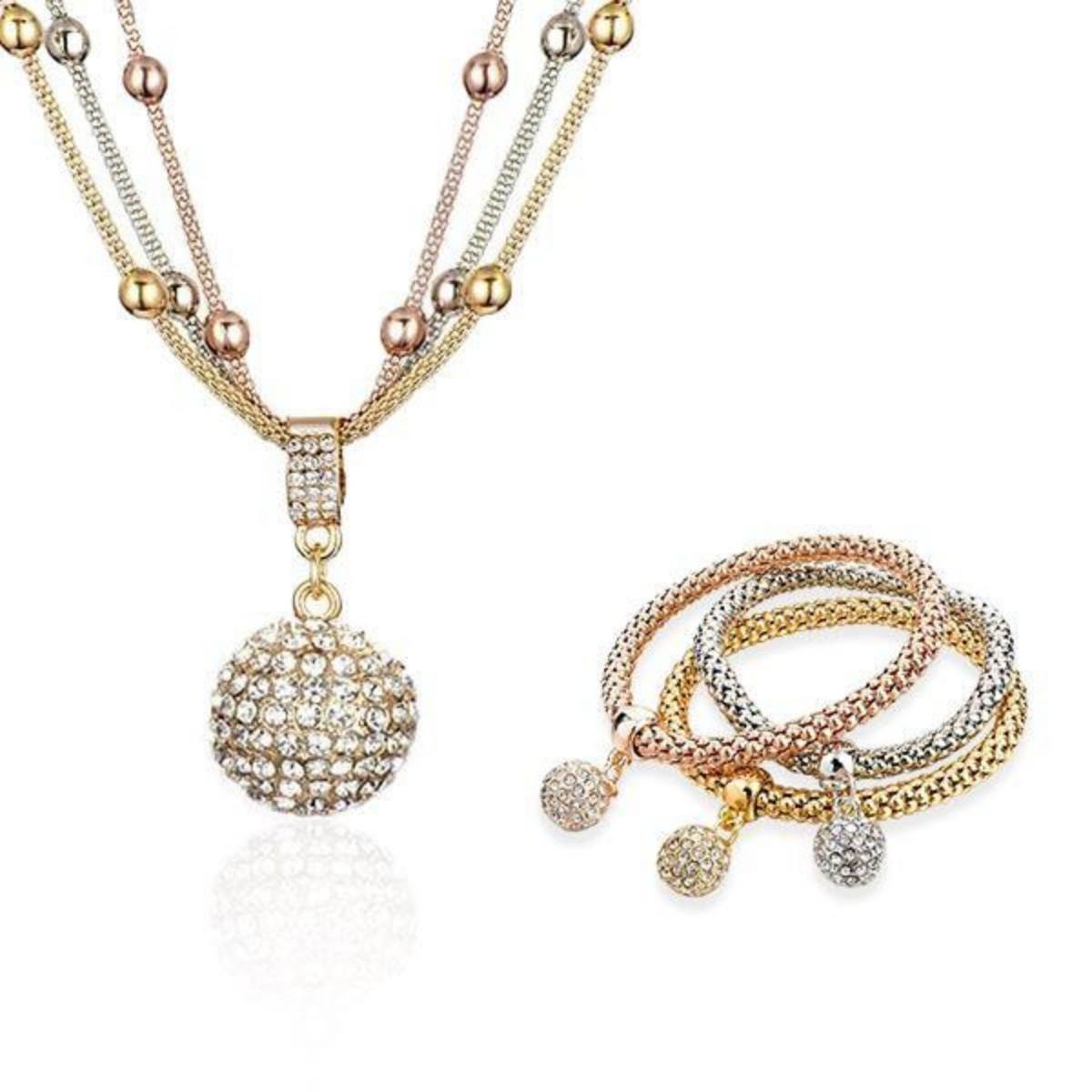 Gold Ball Necklace with FREE Matching Bracelets ($30 Value)
