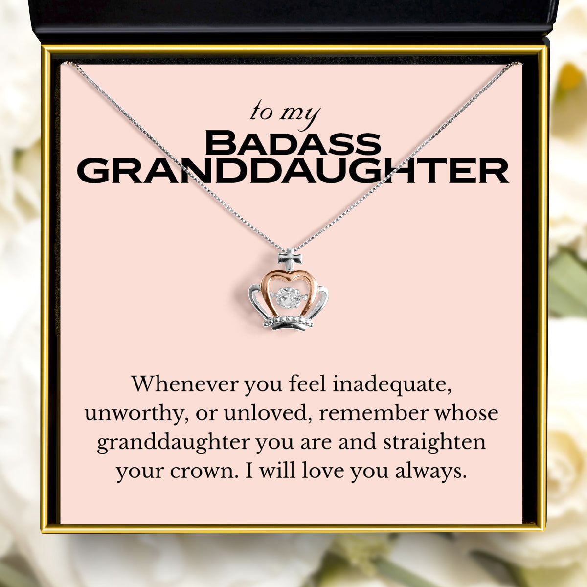 To My Badass Granddaughter (Pink Edition) - Luxe Crown Necklace Gift Set