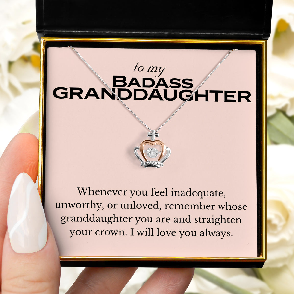 To My Badass Granddaughter (Pink Edition) - Luxe Crown Necklace Gift Set