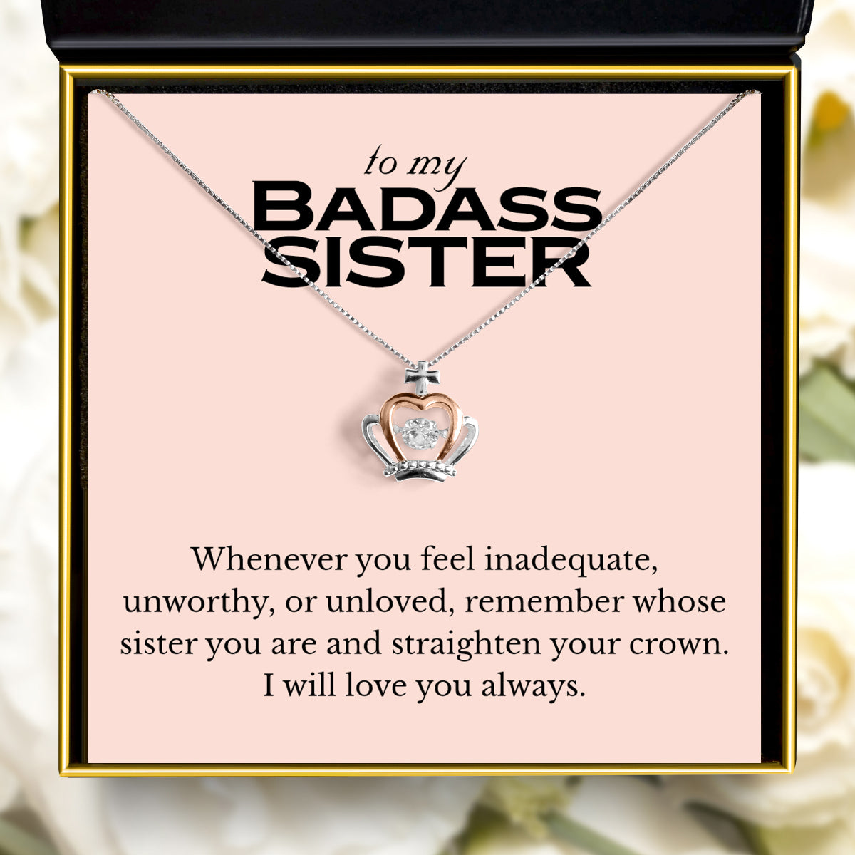 To My Badass Sister (Pink Edition) - Luxe Crown Necklace Gift Set