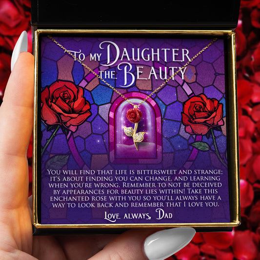 To My Daughter the Beauty, From Dad - Red Rose Necklace Gift Set
