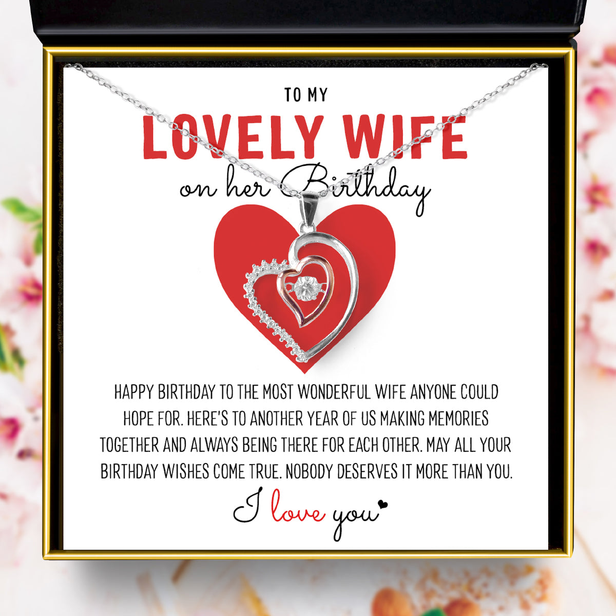 To My Lovely Wife On Her Birthday - Luxe Heart Necklace Gift Set