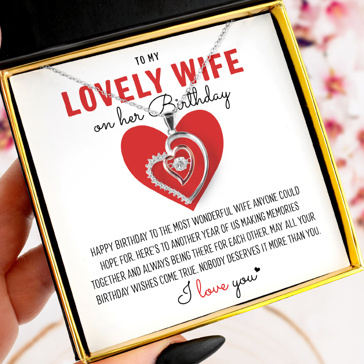 To My Lovely Wife On Her Birthday - Luxe Heart Necklace Gift Set