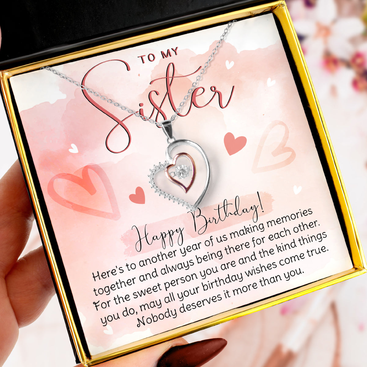 To My Sister, Happy Birthday - Luxe Heart Necklace Gift Set