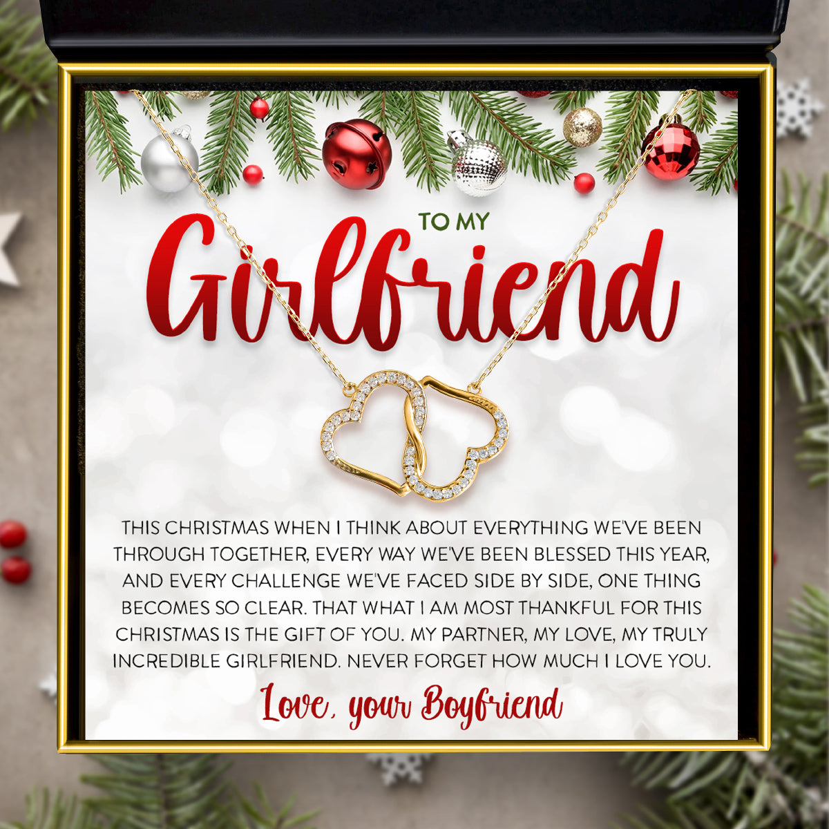 To My Girlfriend, This Christmas - Gold Joined Hearts Necklace Gift Set