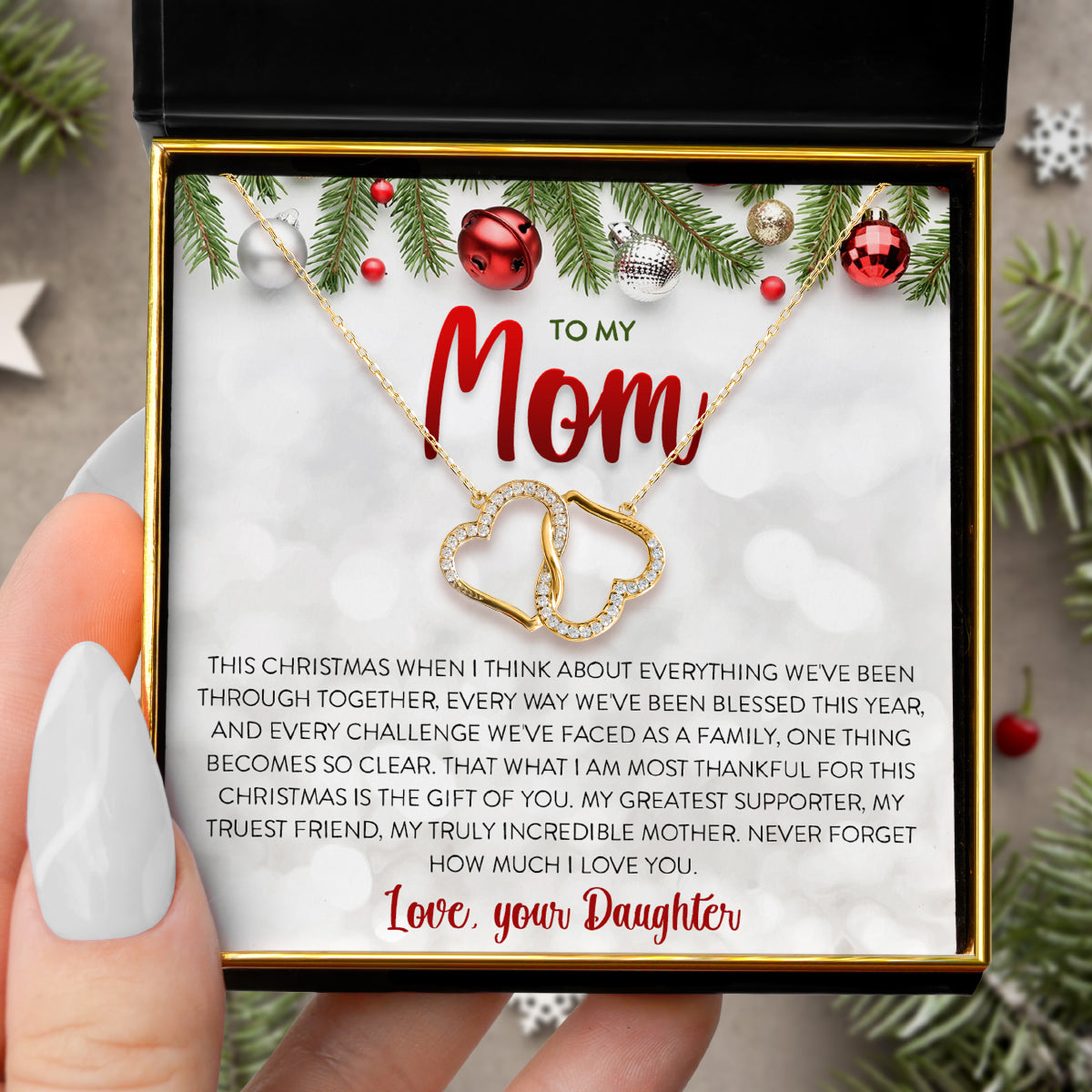 To My Mom, This Christmas - Gold Joined Hearts Necklace Gift Set