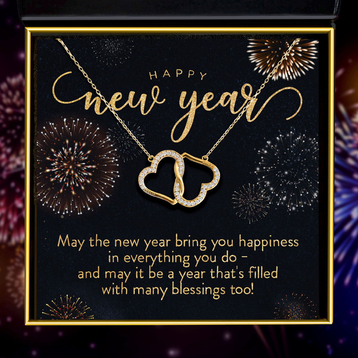 Happy New Year - Gold Joined Hearts Necklace Gift Set