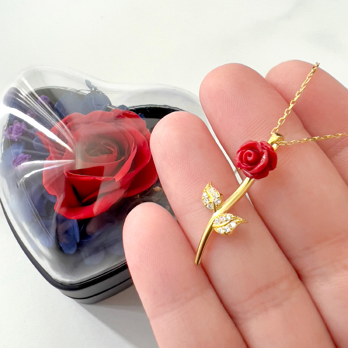 Everlasting Love - Red Rose Necklace with Rose Box Gift Set