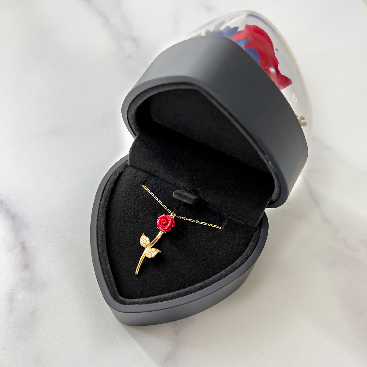 Everlasting Love - Red Rose Necklace with Rose Box Gift Set