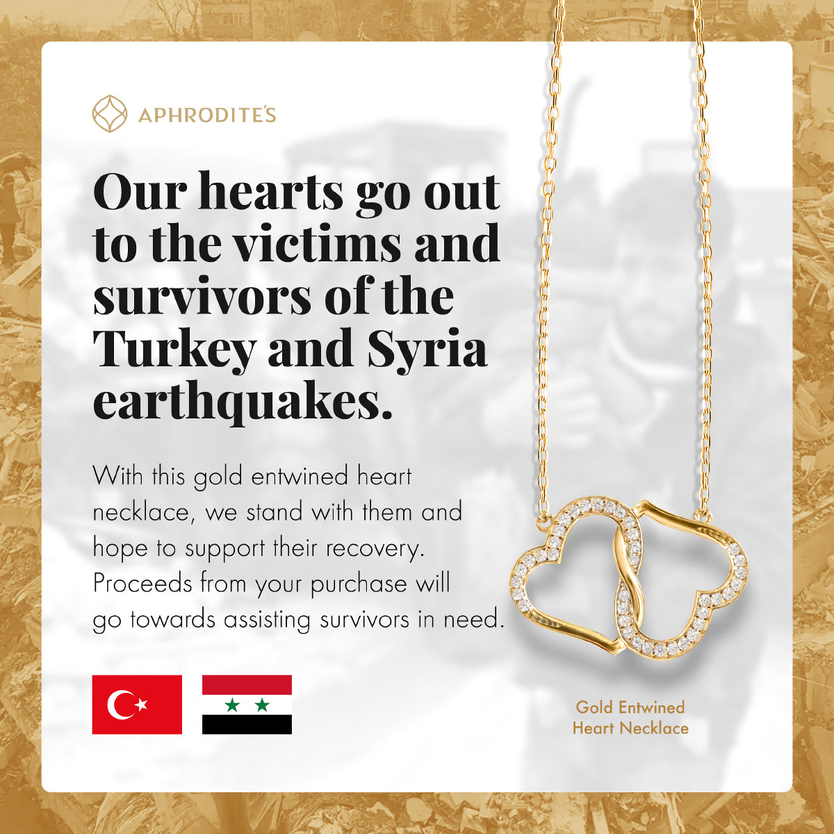 Light of Hope (Turkey and Syria Earthquake Support) - Gold Entwined Heart Necklace Gift Set
