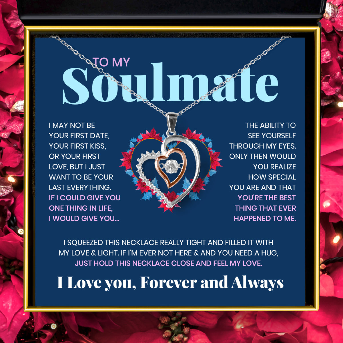 To My Soulmate, I May Not Be Your First Date (Blue & Red Card) - Luxe Heart Necklace Gift Set