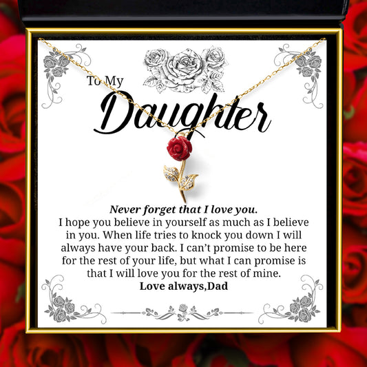 To My Daughter. Never Forget (From Dad) - Red Rose Necklace Gift Set