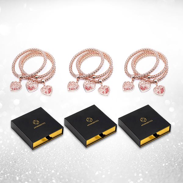 3 Sets of Blush Gold Rose Charm Bracelets