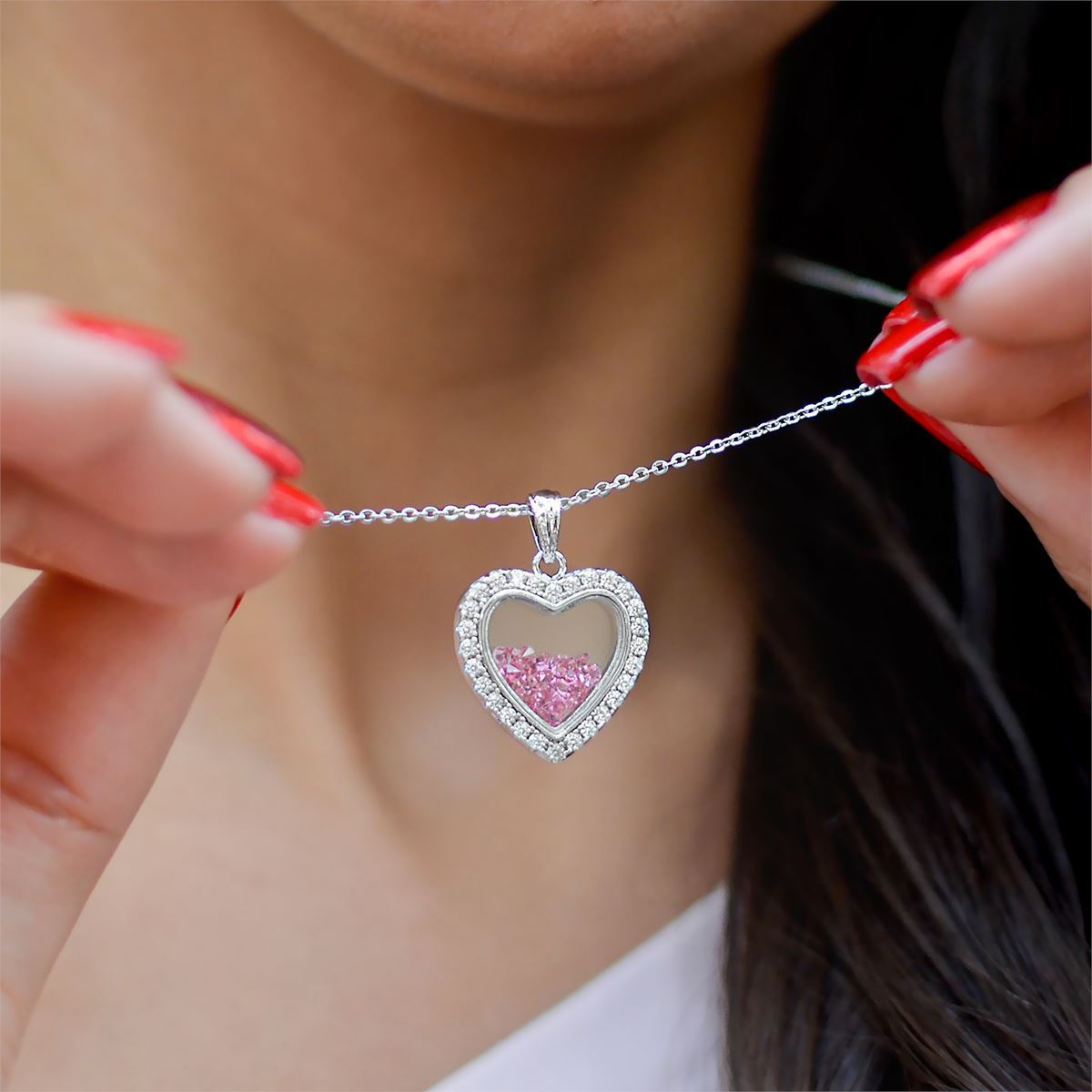 Para Mi Novia, Te Amo Shimmering Heart Pink Crystal Shaker Necklace Gift Set