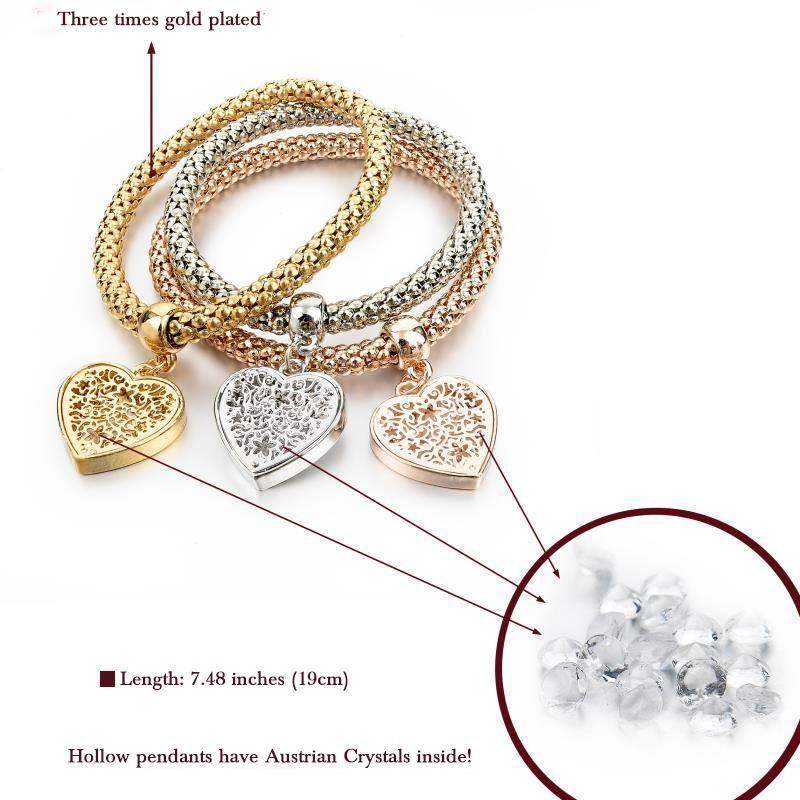 Heart Charm Bracelets with Austrian Crystals