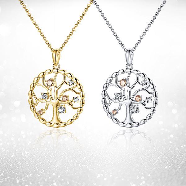 Tree Of Life Two Tone Crystal Pendant Necklace