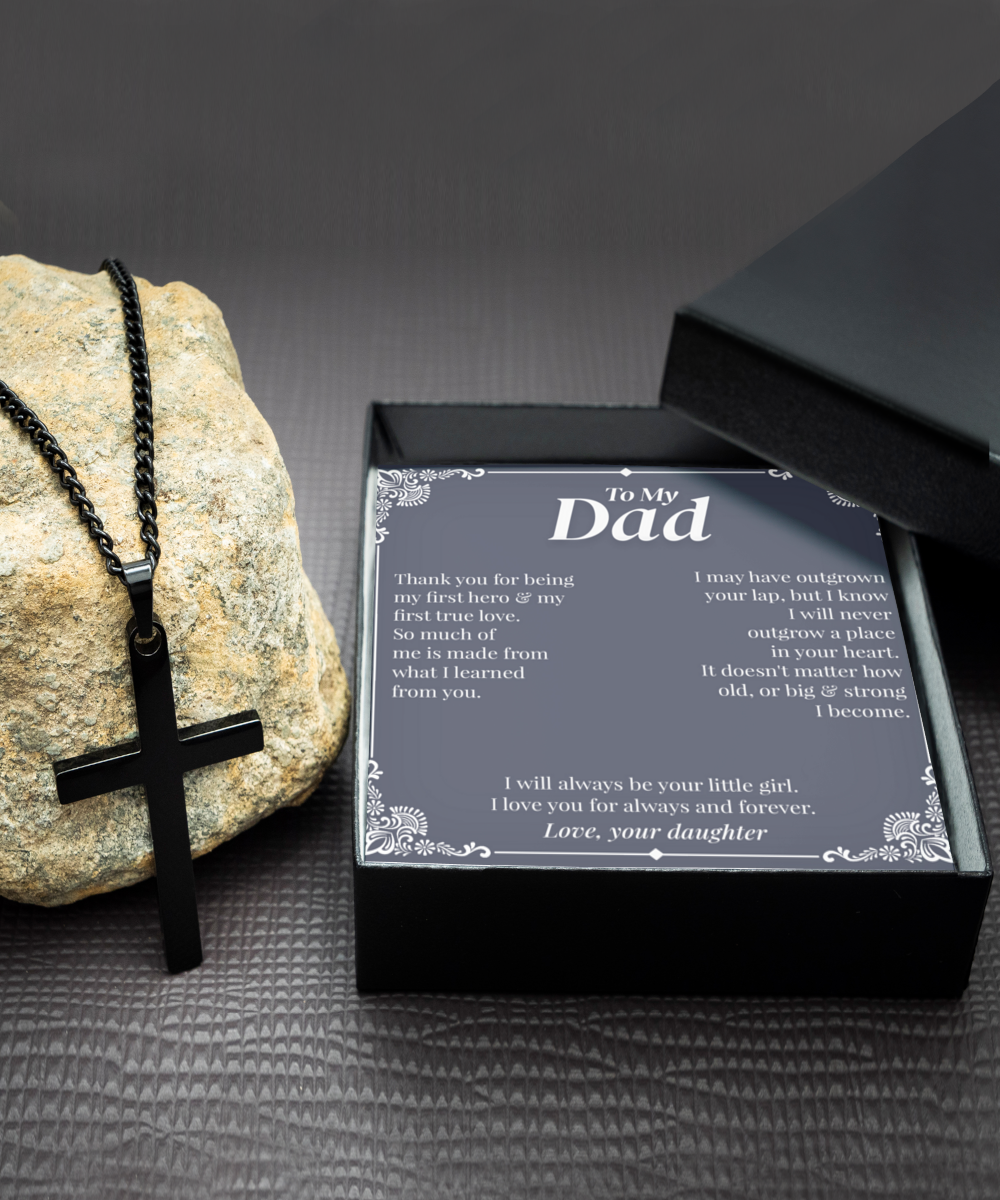 To My Dad, Thank You, From Your Daughter - Black Cross Necklace Gift Set