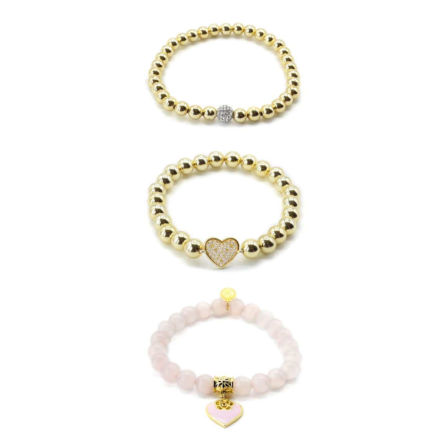 Pink Rose Beaded Bracelet Set