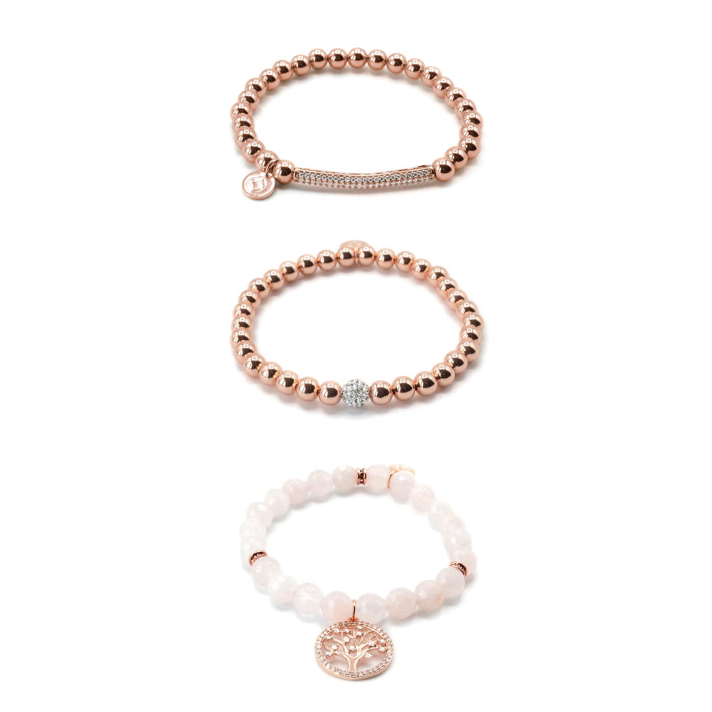Tree of Life Rose Gold CZ Bracelet Set