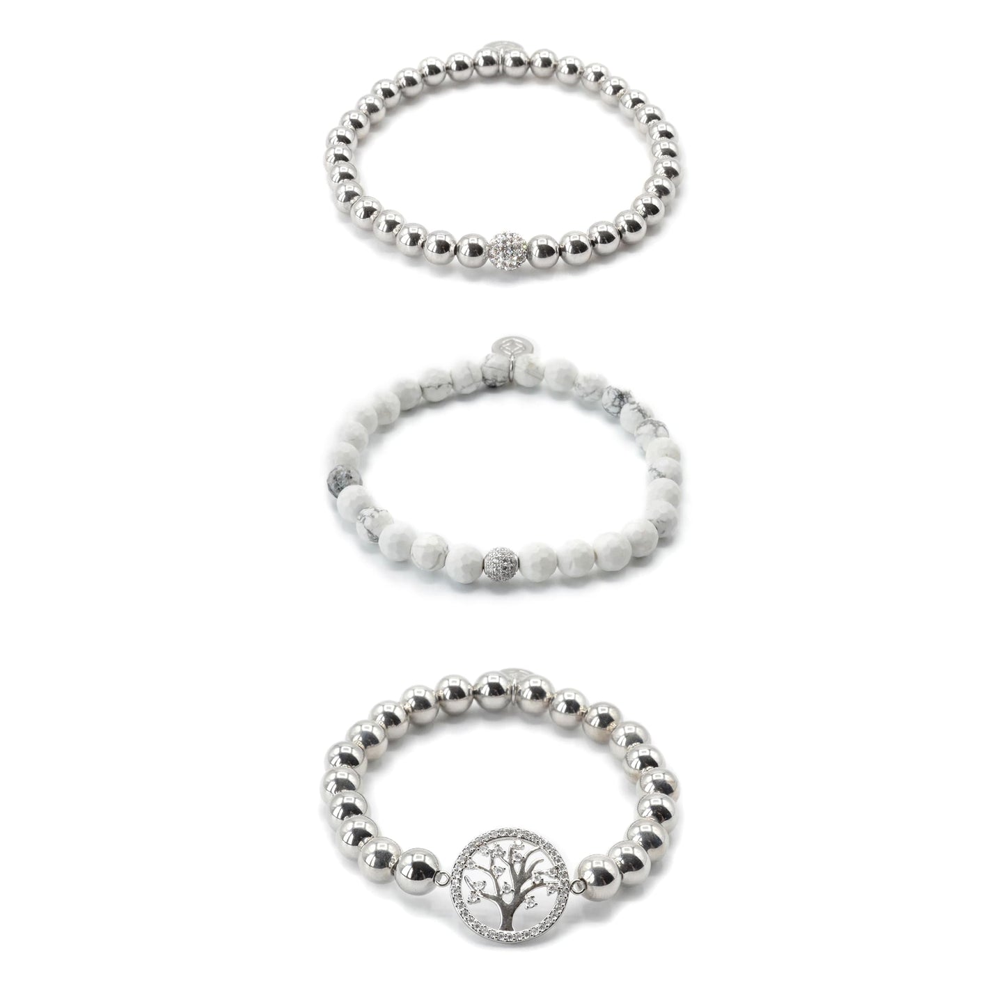 Tree of Life Silver CZ Bracelet Set