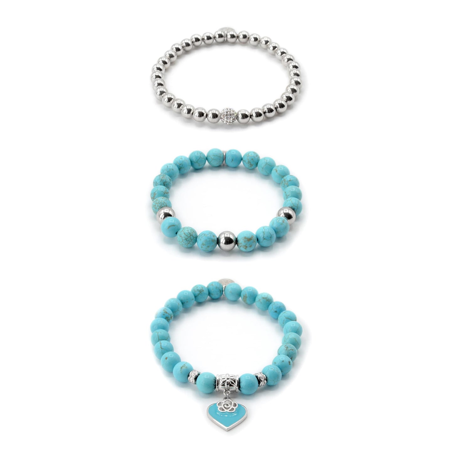 Turquoise Rose Beaded Bracelet Set