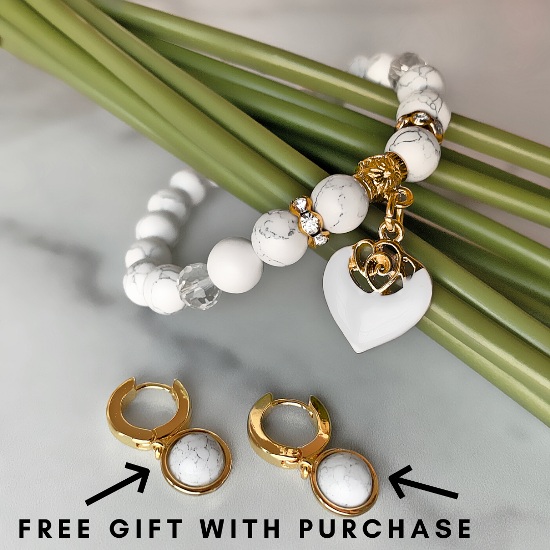 White Rose Beaded Bracelet With Free Matching Earrings ($35 Value)