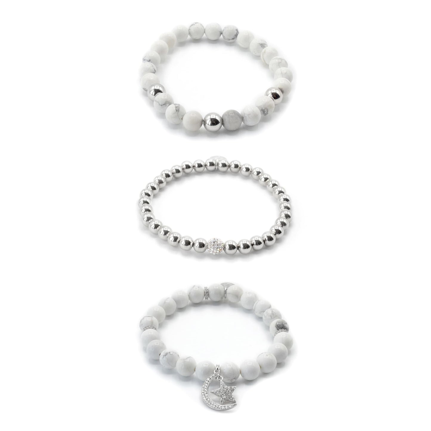 White Celestial 3 Pc Bracelet Stack