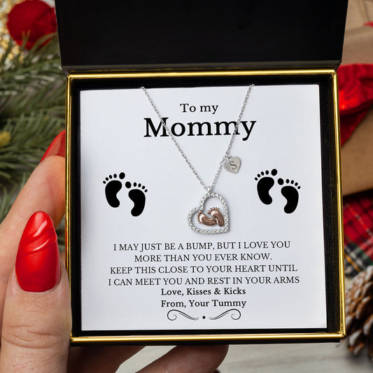 To My Mommy - Baby Feet Heart Pendant Necklace Gift Set