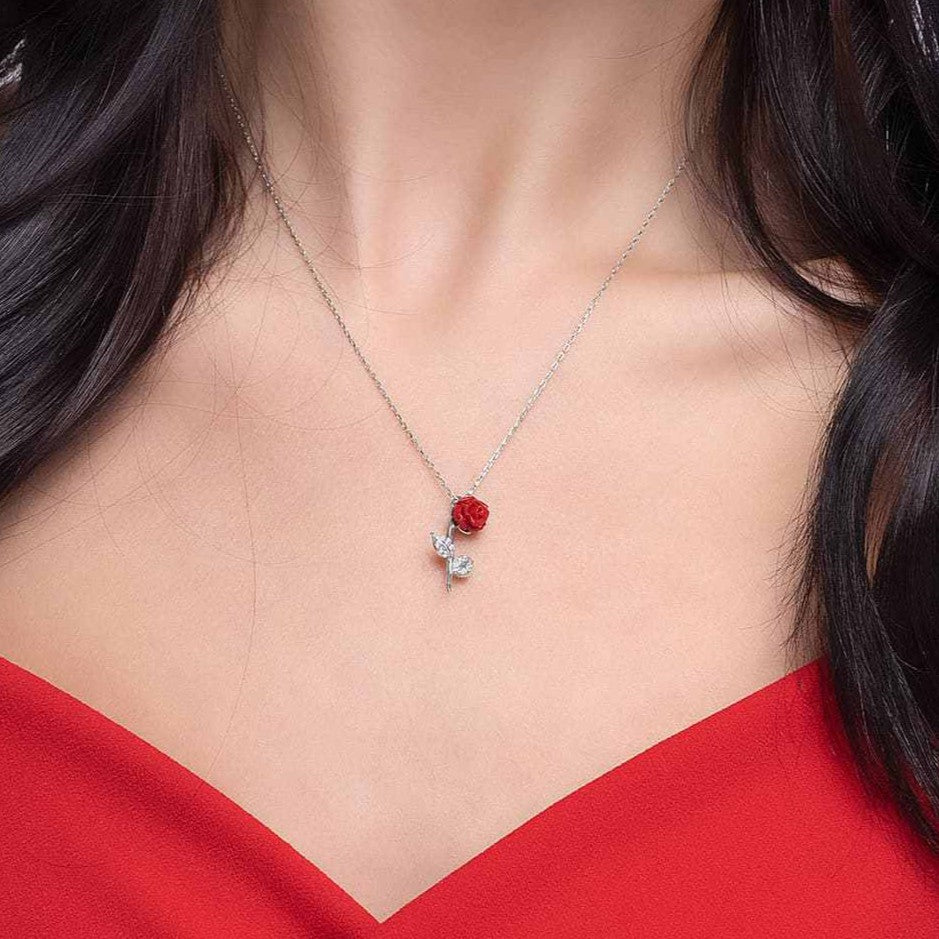 Red Rose Pendant Necklace