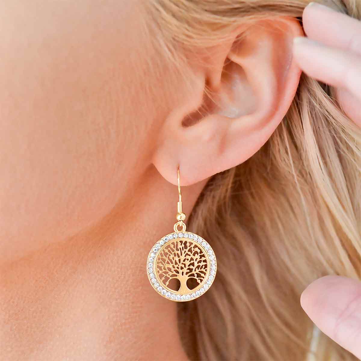 Tree Of Life Gold w/ Rhinestones Earrings