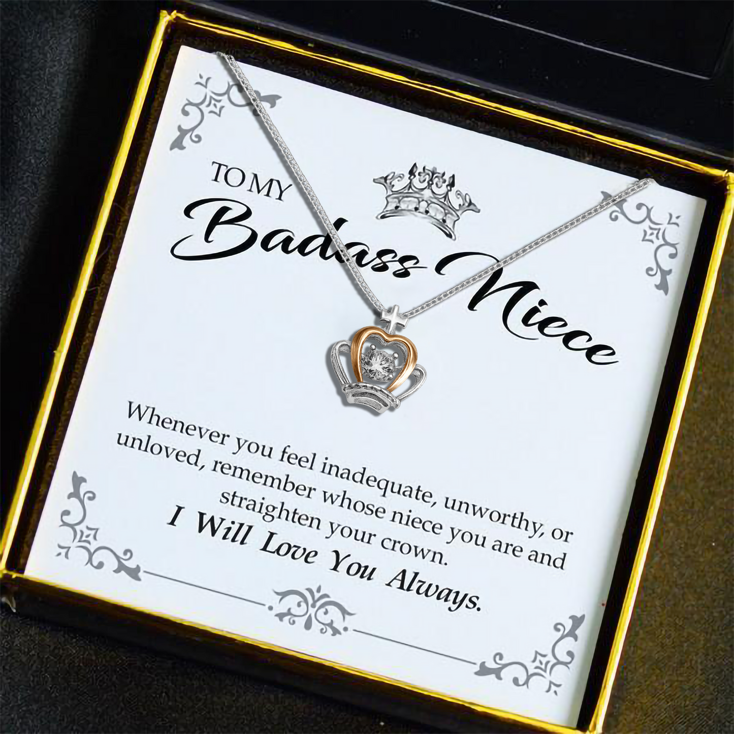 To My Badass Niece - Luxe Crown Necklace Gift Set