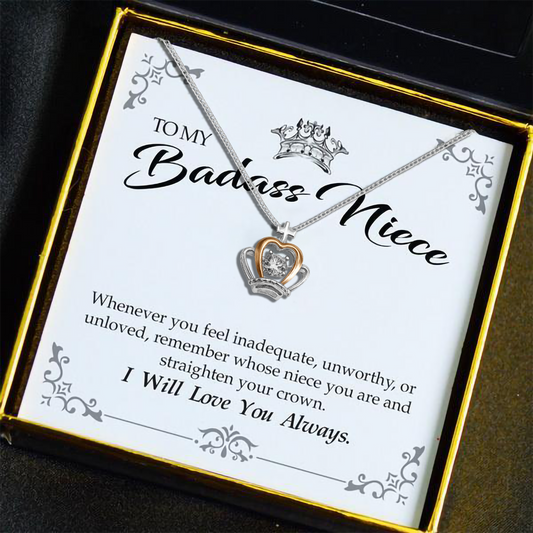 To My Badass Niece - Luxe Crown Necklace Gift Set