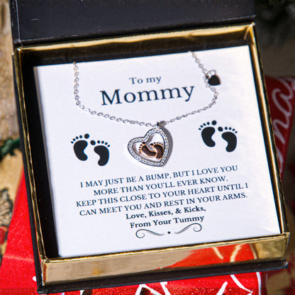 To My Mommy - Baby Feet Heart Pendant Necklace Gift Set