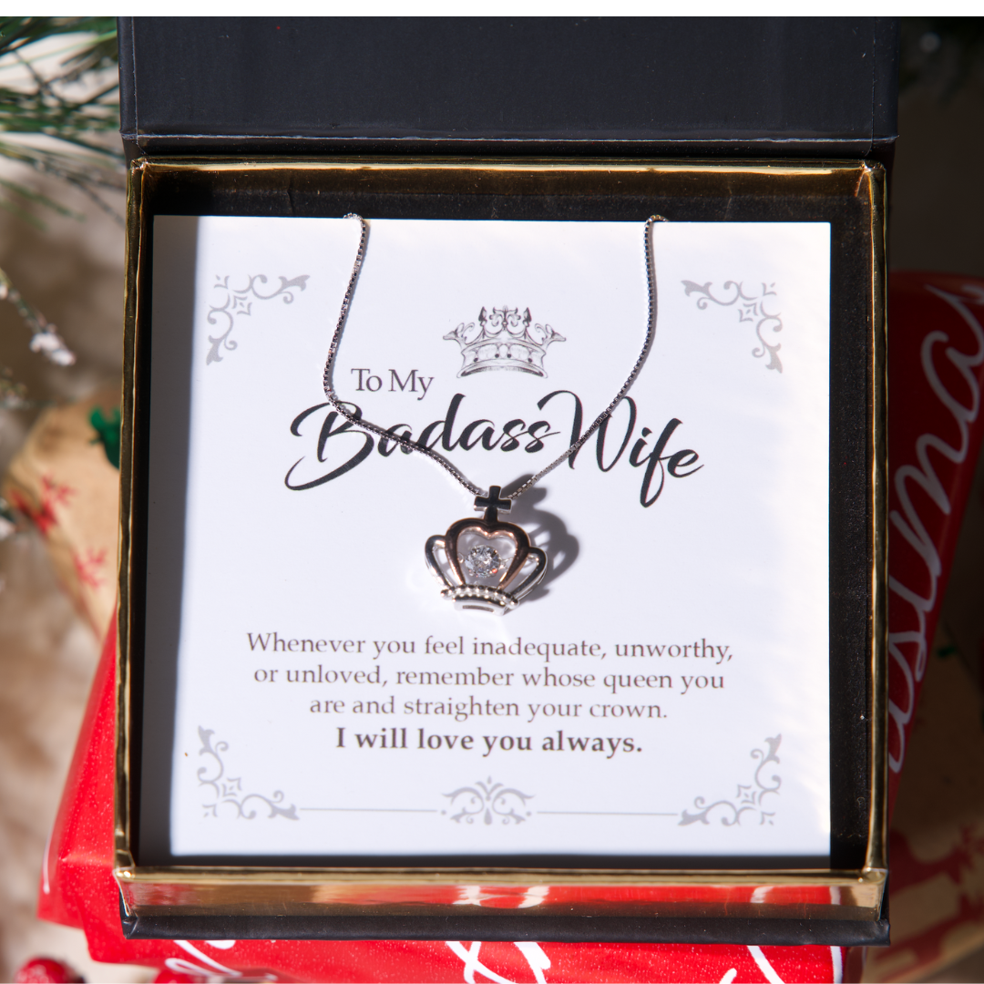 To My Badass Wife - Luxe Crown Necklace Gift Set