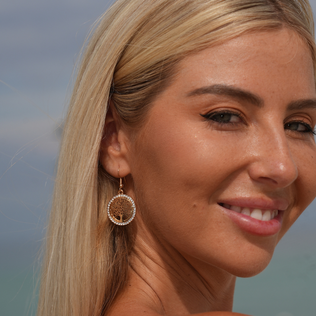 Tree Of Life Gold w/ Rhinestones Earrings