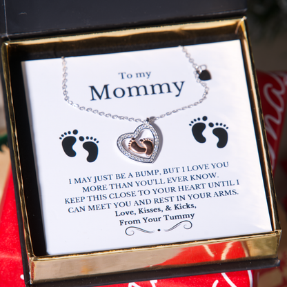 To My Mommy - Baby Feet Heart Pendant Necklace Gift Set