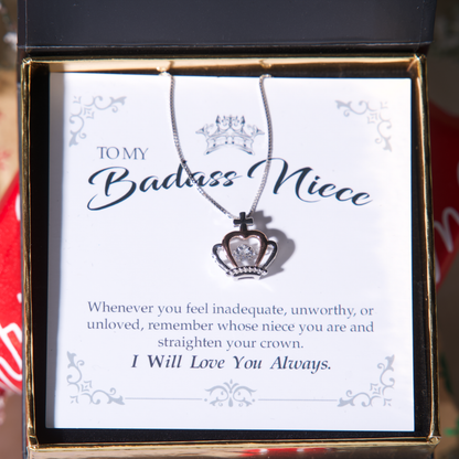 To My Badass Niece - Luxe Crown Necklace Gift Set