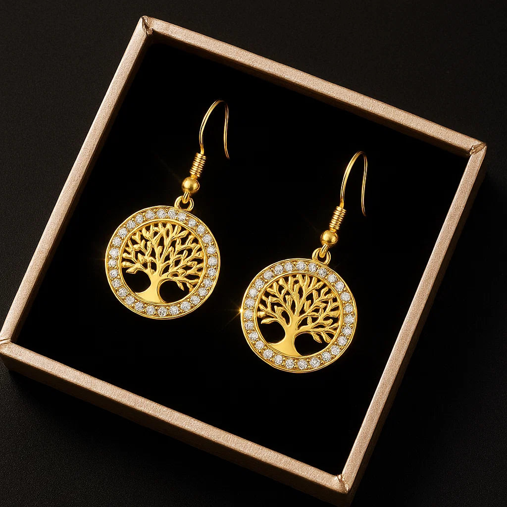Tree Of Life Gold w/ Rhinestones Earrings